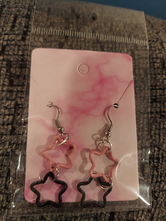 Pink and Black Star Earrings
